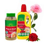 Miracle Grow Rose Feed Fertiliser - Bundle of Rose & Shrub 900g Continuous Release Plant Feed Granules & 800ml Concentrated Liquid Plant Food. Garden Plants Fertilizer for Roses with Topline Card