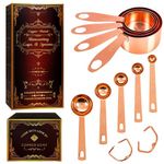 Copper Measuring Cups and Spoons Set of 9 - Premium Gift Packaging + Cooking Conversions Chart. Extra Sturdy Stainless Steel with Copper Finish, Satin and Mirror Polish. Gift Under 25 Dollars.