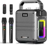 HUABAO Karaoke Machine, Bluetooth Speaker with 2 Wireless Microphones, Portable PA System with Lights & Treble/Bass Adjustment, 6600mAh High-Capacity Rechargeable Battery, for Party, Speech, Events