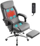 BOWTHY Executive Massage Office Chair with Heated,45°Reclining Ergonomic Office Chair with Footrest, High Back Computer Desk Chair with Wheels,Diamond-Stitched Cushion Grey Leather Office Chair