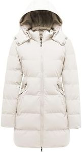WenVen Women's Long Winter Puffer Coats Hooded Water-Resistant Parka Coats (Beige,2XL)