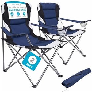 Internet's Best Padded Camping Folding Chair - Comfortable Outdoor Sports Chairs w/Cup Holder, Portable Carry Bag - for Beach, Park, Soccer, Baseball, Softball, Picnic, Adults - Navy Blue 2 - Pack