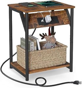 VASAGLE End Table with Charging Station, Small Side Table for Living Room, Bedroom, Nightstand with Outlets and USB Ports, Bedside Table with Storage Shelf, Rustic Brown and Black