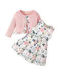 puseky Baby Girl Dress and Cardigan Set 12-18 Months Baby Girl Floral Print Sleeveless Dress and Coat Outfits Set Baby Girls Gift Pink