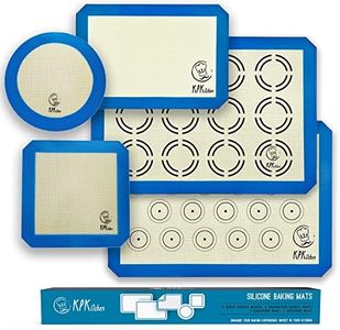 Silicone Baking Mat Set of 5-2 Half Sheets (Macaron & Cookie Circle On Mat) + 1 Quarter + 1 Round & 1 Square Size Silicone Baking Sheet - Nonstick & Easy to Clean - 100% Silicone Mats for Baking