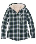 ZENTHACE Womens Sherpa Lined Flannel Jacket Full Zip Up Hooded Flannel Plaid Shirt Jacket with Side Pockets, Plaid Green, Medium