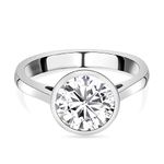 TJC Moissanite Solitaire Ring for Women Engagement Ladies Rings in Platinum Plated 925 Sterling Silver Size S Metal Wt. 2.4 Grams