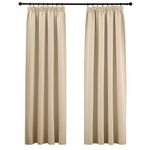 PONY DANCE Beige Curtain for Bedroom - Thermal Insulated Tape Top Curtain Panels for Room Darkening Solid Noise Reducing Drapes for Nursery, 2 Pieces, W46 X L72, Biscotti Beige