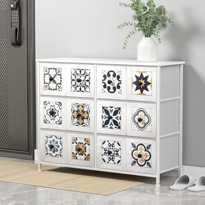 LEVEDE Chest of 6 Drawers, Vintage Tallboy Storage Cabinet, Fabric Tower Dresser Organizer, Clothes Toys Storage Unit, Home Furniture for Bedroom, Living Room, Hallway, Office (White)