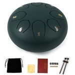 Essenza 8 Notes 6 Inch Matt Green Alloy Steel Tongue Drum - Perfect Percussion Musical Instrument for Kids and Adults - Handpan Drum for Meditation, Yoga - Includes Mallets, Finger Picks & Travel Bag