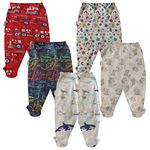 NammaBaby Baby Unisex Regular Fit Pyjama with Booties (Multicolour, 9-12 Months) - Set of 5 Bottom Wear