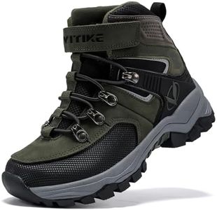 Littleplum Boys Snow Boots Winter Warm Booties Antiskid Hiking Outdoor Shoes Ankle Boots for Kids Black Green Size 7 Big Kid