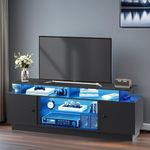 DWVO Modern TV Stand for 65/75 Inch TVs, Entertainment Center with LED Lights, TV Cabinet with Storage Cabinets & Adjustable Shelf, TV Console for Living Room, Black