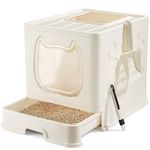 Vealind Covered Cat Litter Box with Lid for Small and Medium Cats, Top Entry Drawer Type with Front Door Cat Litter Tray (White)