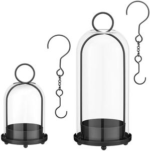 ECLSDL Hurricane Glass Candle Holders for Pillar Candles Set of 2 (5" & 4" Wide), Black Metal Candlestick Holders, Modern Decorative Centerpiece Lanterns for Table Mantel Wedding Housewarming Gift