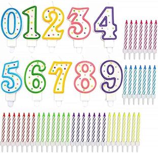 BLUE PANDA - 154-Piece Candles Number 0-9 Rainbow Stripes Birthday Cake Numeral Topper Decorations with Holders for Party Decor