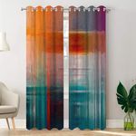 Batmerry Orange Abstract Color Blackout Curtains for Bedroom, Blue Modern Grommet Top Drapes Thermal Insulated Window Curtains, Set of 2 Panels, 52x84 inches