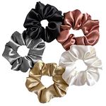 SILVR BEAR Luxury Satin Scrunchies, Pack of 5, Anti-Hair-Breakage, Hair Ties, Scrunchies for Women stylish, Best gift for Sister, Friend, Mom (Classic Shades)