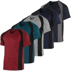 Real Essentials Athletic V Neck Tshirt Shirts T-Shirts Men Quick Dry Fit Tops Dri Fit Short Sleeve Active Wear Training Exercise Fitness Workout Shirt Tee Tees Gym Sports Top, Set 5, S, Pack of 5