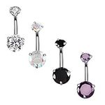 YHMM 14G Surgical Steel Belly Button Rings Round Cubic Zirconia Navel Barbell Stud Body Piercing for Women Girls (4PC Colorful+Clear+Black+Purple)