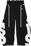 Aelfric Eden Print Baggy Barrel Sweatpants Wide Leg Pants for Women Men Casual Elastic Waist Unisex Graphic Lantern Trouser Black M