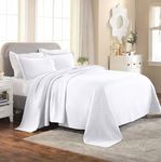 SUPERIOR Jacquard Matelasse 100% Cotton Basketweave 3-Piece Bedspread Set - Twin, White