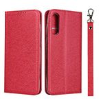 SunYoo for Galaxy A50 A50s A30s Case with Wrist Strap,Coque portefeuille for Samsung a50 a50s a30s étui,Shining Silk Leather Wallet Case Cards Holder Women Cover Bag portefeuille Pour Femmes Red