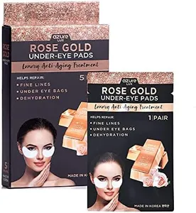 AZURE Rose Gold Luxury Anti Aging Under Eye Pads - Lifting, Smoothing & Hydrating Eye Mask Patches - Reduces Fine Lines, Wrinkles, Dark Circles & Puffiness - Skin Care Made in Korea - 5 Pairs