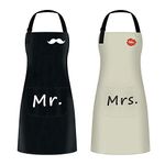 2PCS Cooking Aprons, Chef Aprons, Adjustable Waterproof Aprons for Men Women, Couple Apron as Gifts for Wedding, Engagement, Valentine’s Day, Father's Day, Mother's Day (Black & Beige)