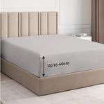 Super King Fitted Bed Sheet - Deep Pocket Single Fitted Sheet - Fits Mattress Up to 40cm 16" - 180cm x 200cm x 40cm 16" - Soft & Wrinkle Free - Extra Deep Pocket - Fitted Sheet Only (Light Grey)