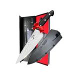 Zelite Infinity Chef Knife 8 Inch - Executive-Plus Celebrity Edition - Japanese AUS10 Super Steel 45 Layer Damascus - G10 Handle - Deep 56mm Chefs Blade - Leather Sheath