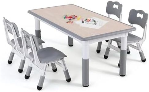 CHIIRAKU Kids Table and 4 Chairs Set, Height Adjustable Toddler Table and Chair Set for Ages 2-8, Easy to Wipe Arts & Crafts Table, for Classrooms/Daycares/Homes 330LB Weight Capacity