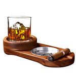 Labeol Ashtray Dad Gifts Coaster for Dad Whiskey Glass Tray and Cigar Holder Wooden Cigar Ashtray Slot to Hold Cigar Cigar Rest Cigar Accessory Set Gift for Men Dad