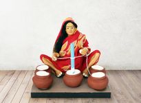 Niharika Collections Krishnanagar Handmade Clay Gift&Decor Sitting Human Action Figure Miniature Idol-Butter-Churning Woman-Basic,12 Cm,10 Cm,Multicolour