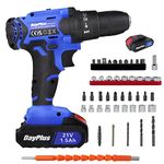 21V Cordless Drills with 26PCS Accessories Kit, 45Nm Max Hammer Drill Power Drill Driver with 1.5Ah Battery, 25+1 Torque Combi Drill LED Light for Home DIY, 10mm Keyless Chuck Forward Reverse Setting