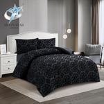 Dori Embroidered Quilt Set, Queen Size, 4 Piece, Grey (Black, King (U.K. Standard))