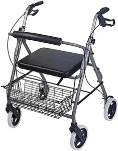 DMI Rollator Walker with Extra Wide Seat and Backrest, Adjustable Handle, FSA and HSA Eligible, Storage Basket and Durable Lightweight Frame That Folds while Supporting up to 375 pounds, Titanium