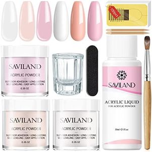 Saviland Acrylic Nail Kit Starter: Clear Pink Nude Acrylic Nail Kit Acrylic Powder & Monomer Acrylic Nail Liquid Acrylic Nail Brush Nail Files Forms Press On Nails Kits Acrylic Set Home Practice