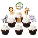 Cyodoos 24Pcs Jungle Safari Animal Theme Cupcake Toppers Dessert Muffin Cake Picks Cake Decoration for Jungle Safari Themed Party Baby Shower or Birthday Party Decoration