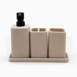 zccz Beige Bathroom Accessory Set - Bathroom Set with Toothbrush Holder, Soap Dispenser, Tumbler and Tray - Bathroom Soap Dispenser Set - Accessoire Salle de Bain - Bathroom Accessories