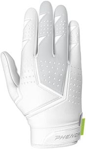Phenom Elite Vapor-Fusion Football Gloves – White & Grey | Vapor-Stick Grip | Youth & Adult Sizes | NFHS/NCAA Legal | Lightweight & Durable (White & Grey, Youth Medium)