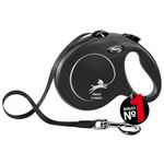 FLEXI New Classic Tape Retractable Dog Leash for Large Size Dogs Upto 50kgs. – 16 ft., Black | Tangle Free Pet Walking Leash with One-Handed Brake, Pause, Lock | German Quality Product