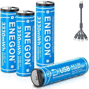ENEGON Paquete de 4 baterías Recargables de Iones de Litio de 3330 mWh, 1,5 V, USB C AA, con Cable de Carga 4 en 1, Carga Directa sobre Tipo C, no Requiere Cargador, Fuente de alimentación de Larga