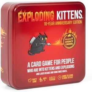 Exploding Kittens -10th Anniversary Collectible Tin (New Edition) – Updated with 8 Legacy Cards – Hilarious Fast-Paced Card Game for Adults and Kids, Travel Friendly, Ideal for Family Game Night