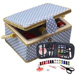 Sewing Basket with Sewing Kit Accessories (Blue, Medium)