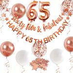 Rose Gold Sixty Five & Fabulous Happy 65th Birthday Banner Garland Foil Balloon 65 for Womens decor Hanging 65 & Fabulous Cheers to 65 Years Old Birthday Party Supplies Backdrop