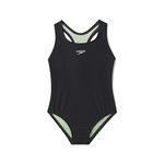 Speedo Girl's Closed Racerback One Piece Swimsuit - Anthracite, Size 10