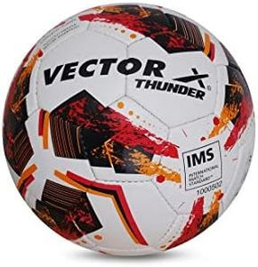 Vector X THUNDER Rubber Hand Stiched IMS (International Match Standard) Football, Size 5 (White-Orange-Black)