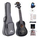 Winzz Kids Adults Ukulele Soprano Beginner Kit 21 Inches with 8 Accessories, Unique Color Design–Black