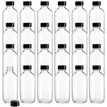 Bekith 24 Pack Clear Boston Round with Black Poly Cone Cap, 4 oz Clear Glass Bottles Sample Bottles for Potion, Juice, Ginger Shots, Oils, Whiskey, Liquids